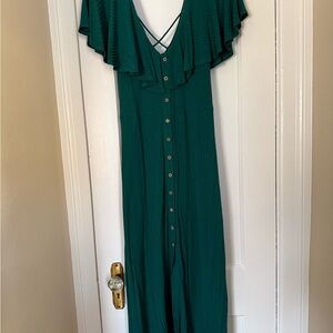 Alya Teal Maxi Dress with Ruffled Sleeves